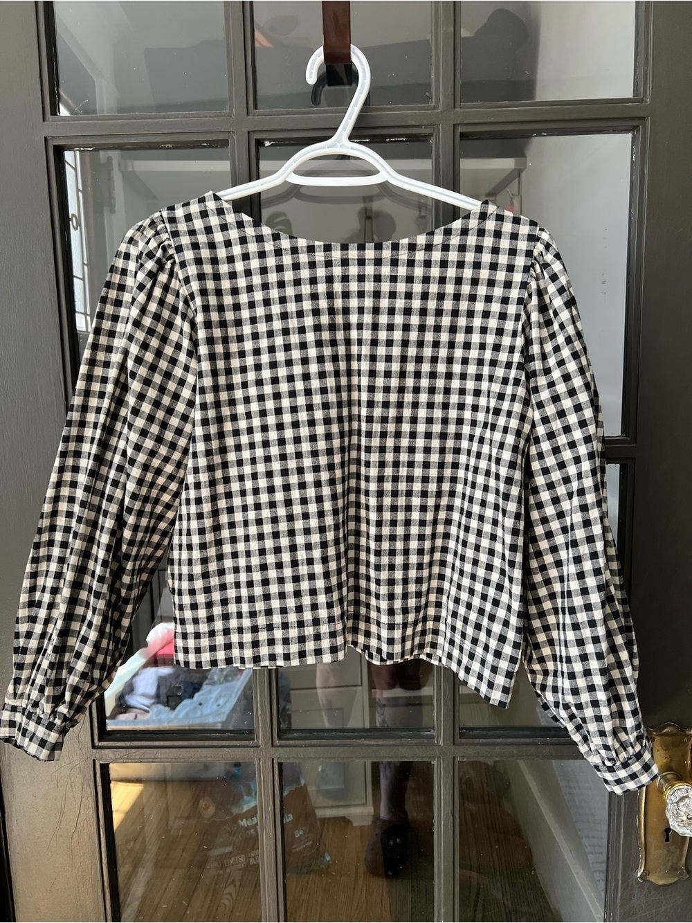 Shelter Gingham Puff-Sleeve Blouse